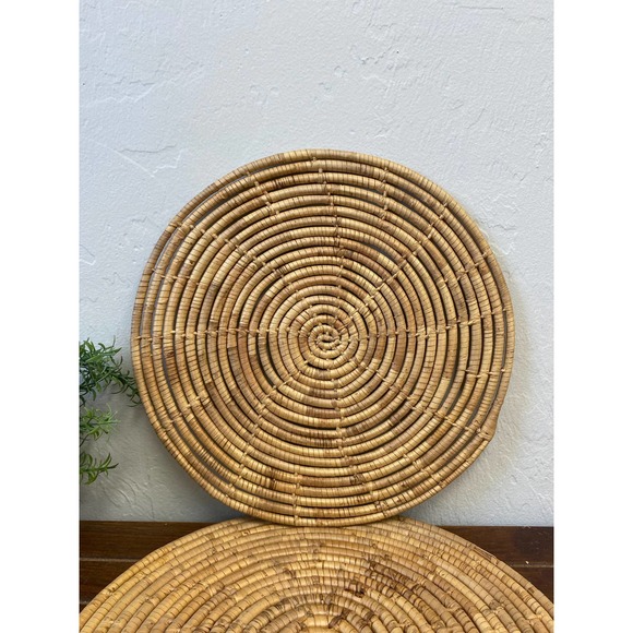 Pair of Round Rattan Boho Cottagecore Placemats - Picture 1 of 3